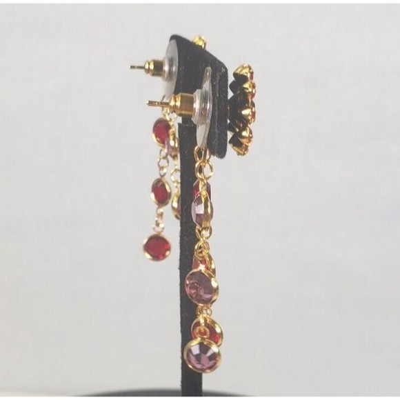 Red Hat Society Dangle Earrings Red Purple Gold Tone Chandelier Pierced - Picture 13 of 16